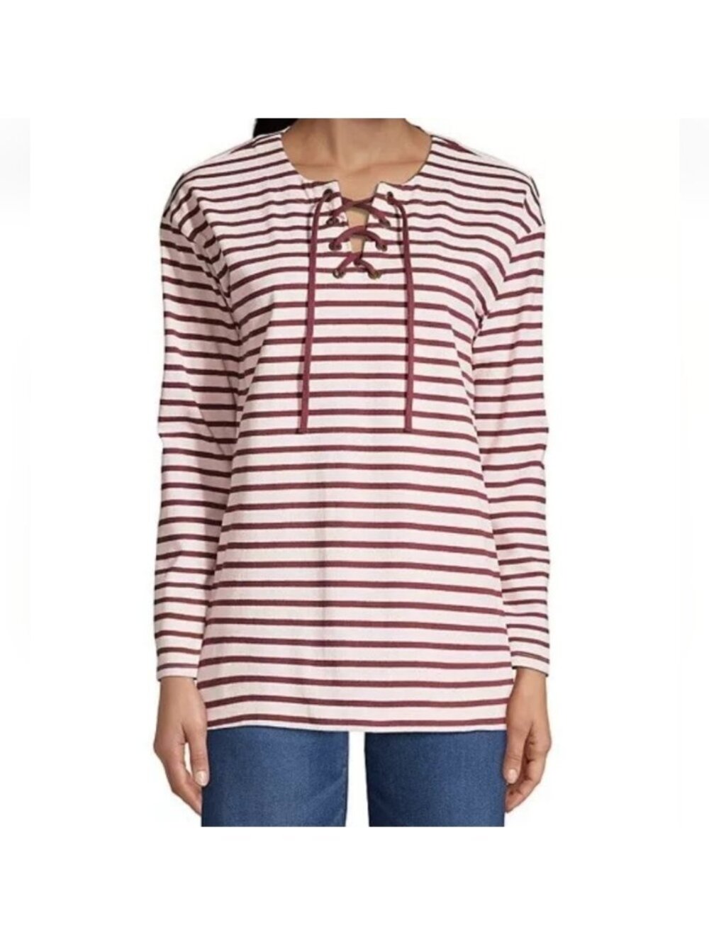 Lands End Women's Long Sleeve Heavyweight Jersey Lace Front Top Red Pink size 1X